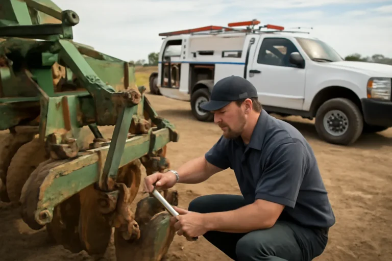 Field Repair Checklist for Broken Implements support scene showing working equipment and service support