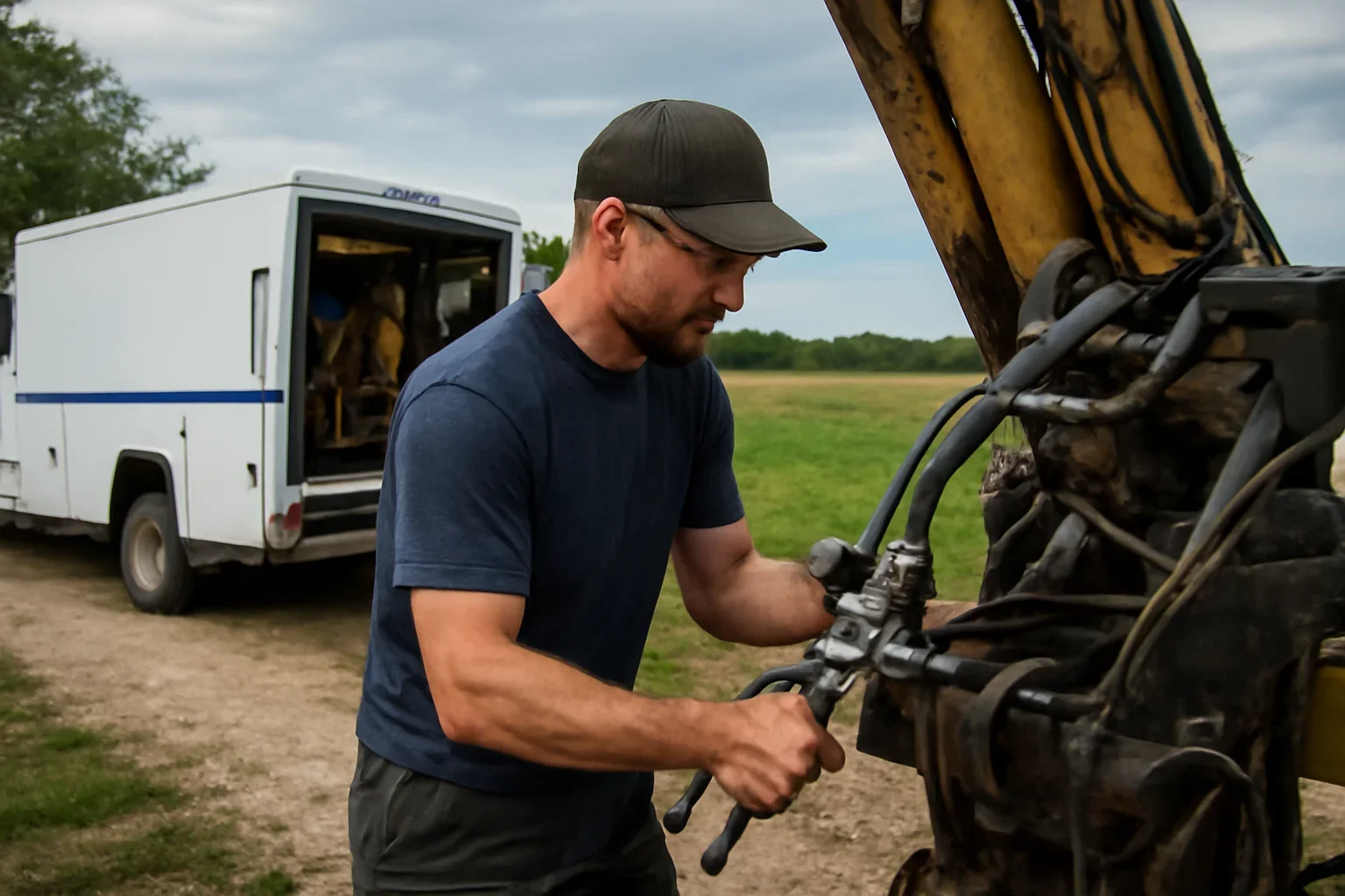 On-Site Hydraulic Hose Repair support scene showing working equipment and service support