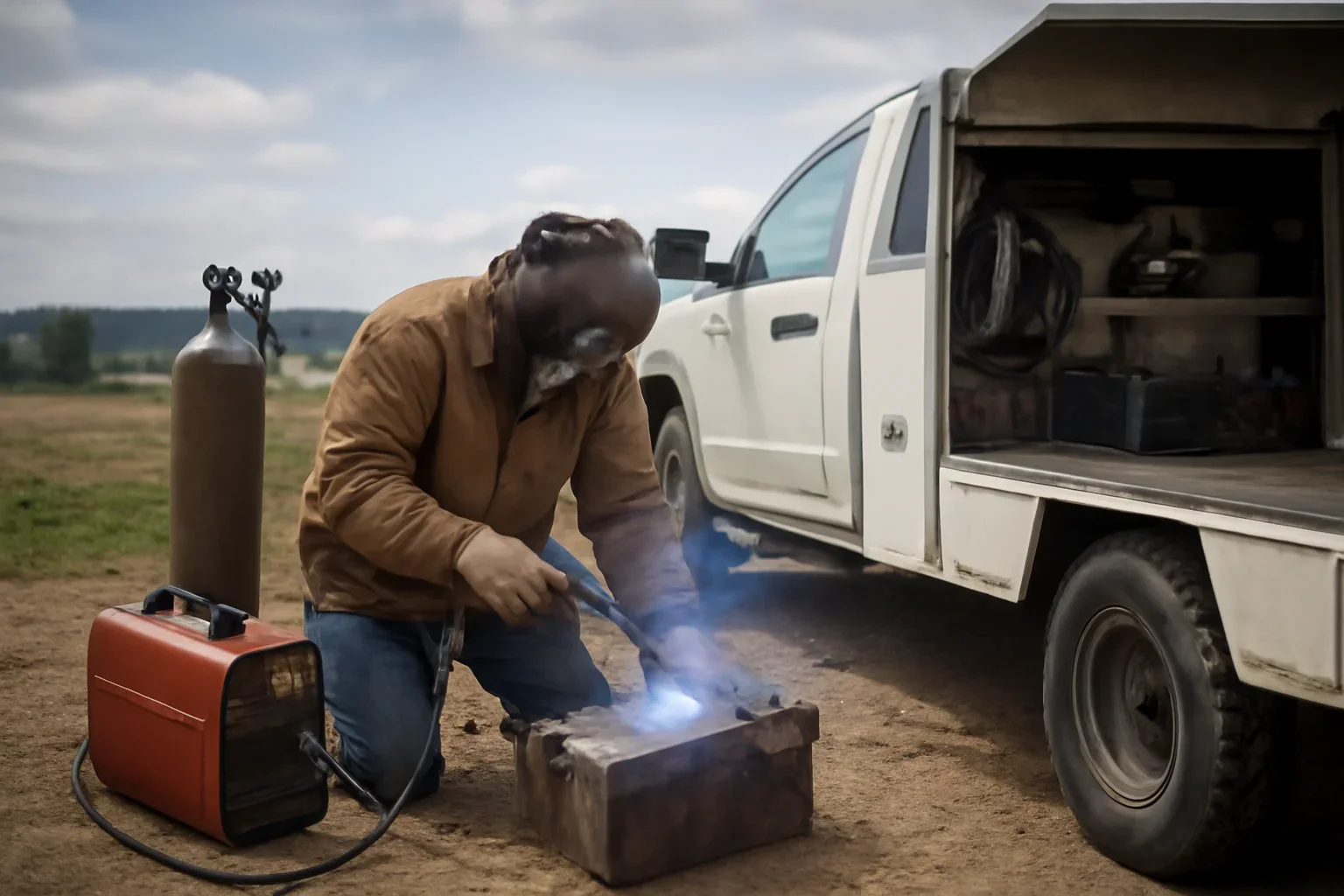Portable Welding vs Shop Welding support scene showing working equipment and service support