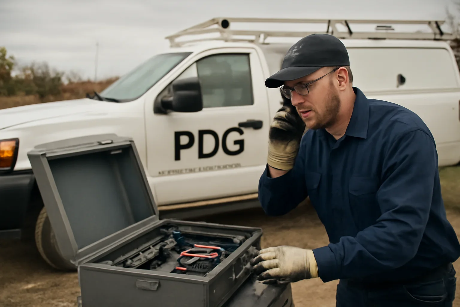 Contact support scene showing working equipment and service support