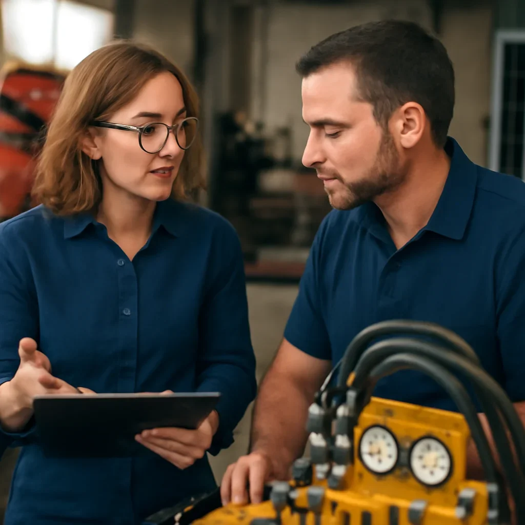 Hydraulic repair consultation scene
