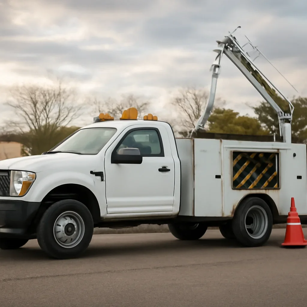 Equipment and service truck representing 24-Hour Service response