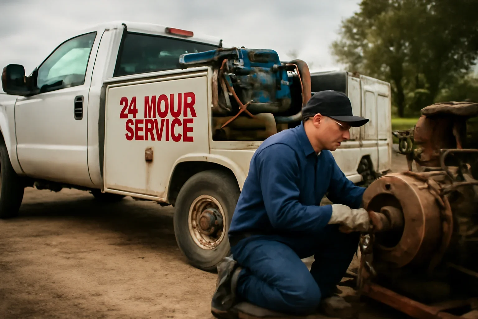 24-Hour Service support scene showing working equipment and service support