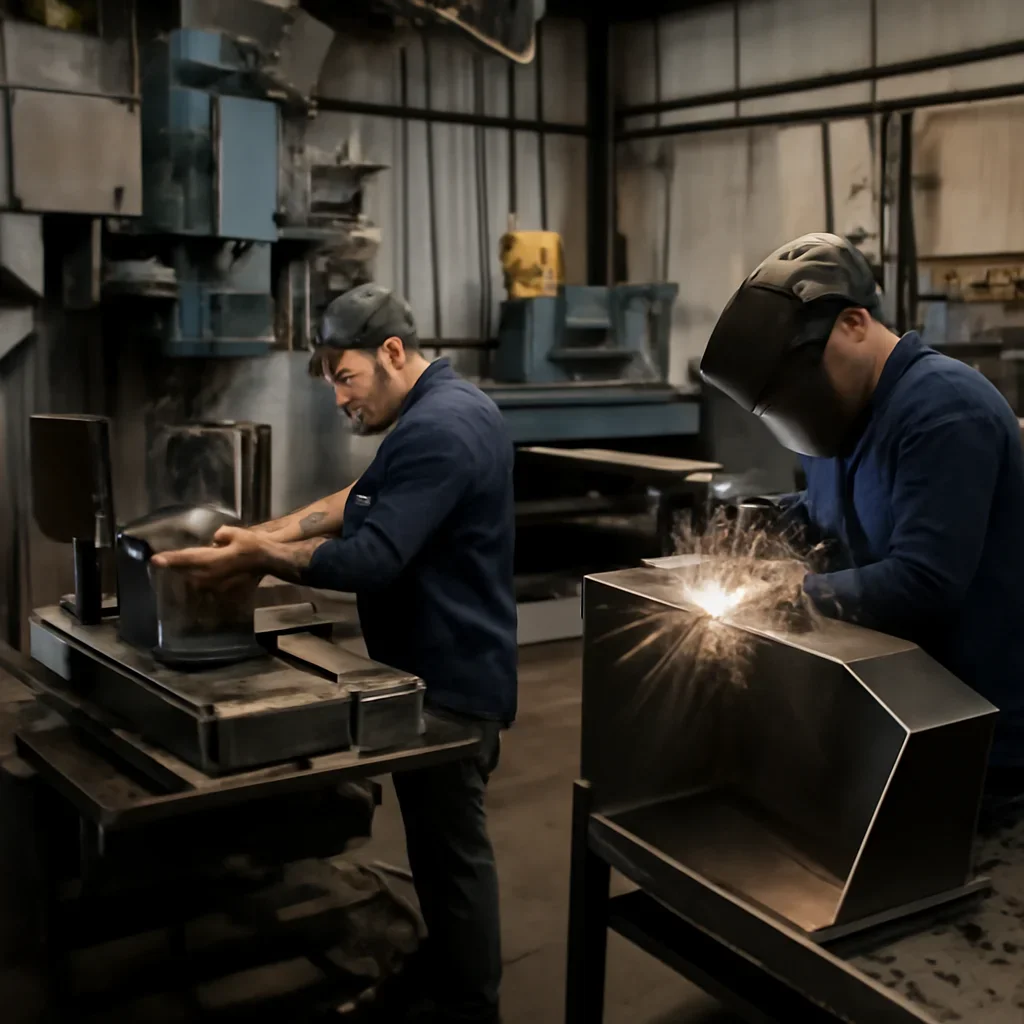 Custom Metal Fabrication Capabilities capability shown with technicians and equipment