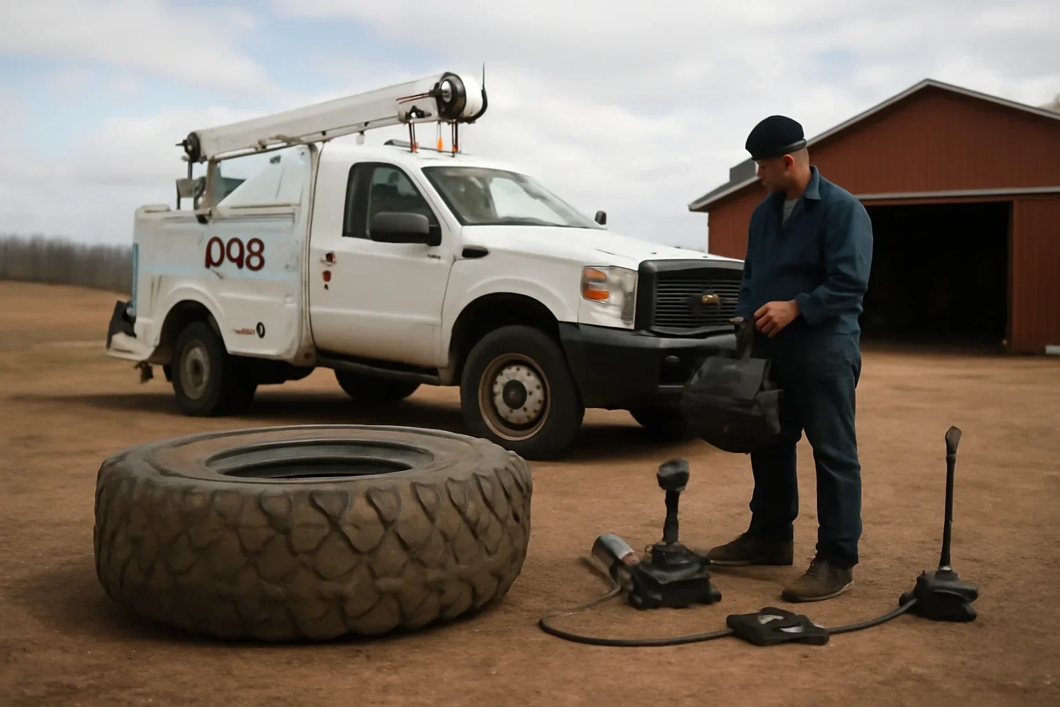 Heavy-Duty Tire Service support scene showing working equipment and service support