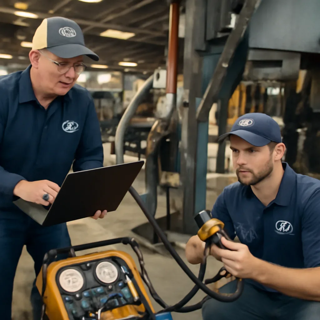 Hydraulic Diagnostics capability shown with technicians and equipment
