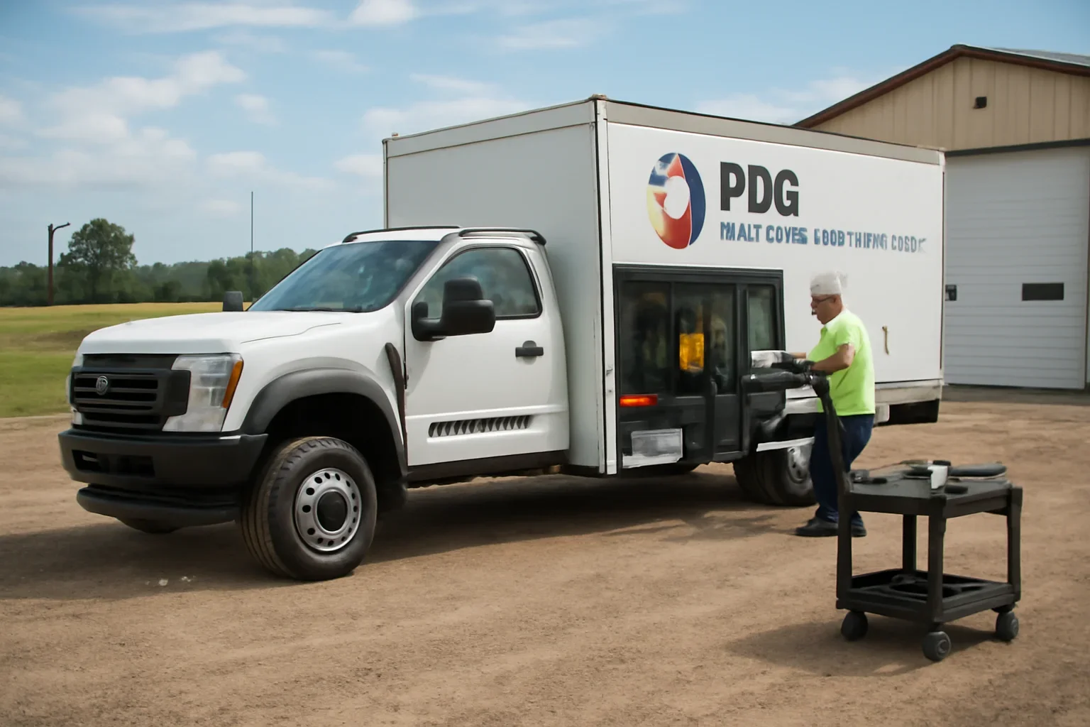 Mobile Service Trucks support scene showing working equipment and service support