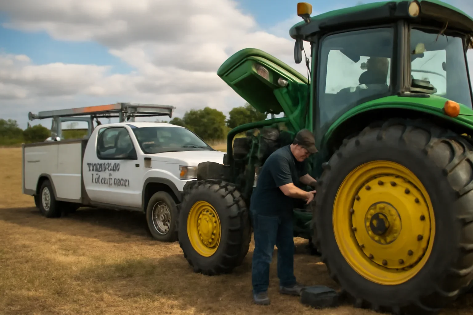Agriculture support scene showing working equipment and service support