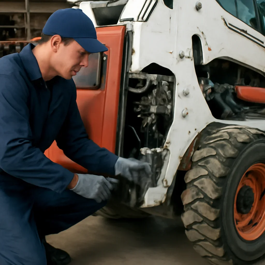Technician servicing bobcat equipment components
