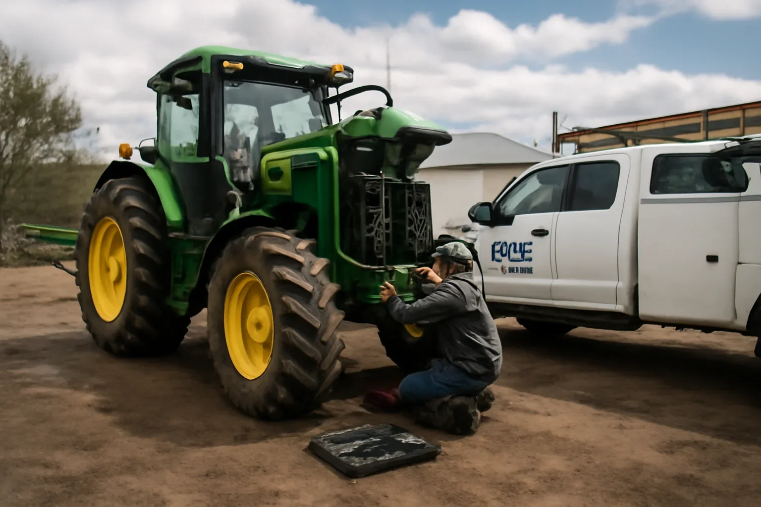 John Deere Equipment support scene showing working equipment and service support