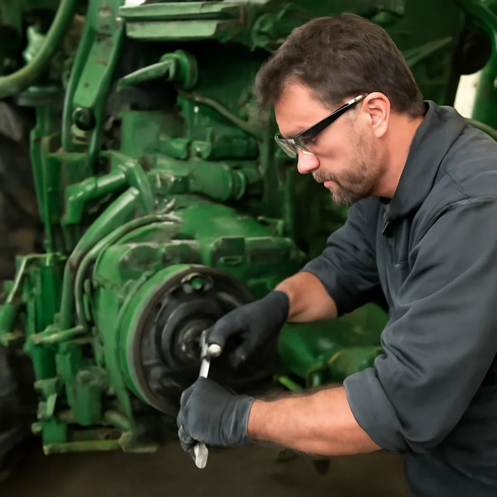 Technician servicing john deere equipment components