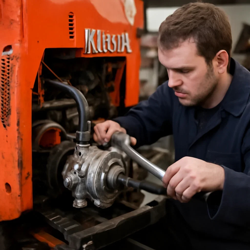 Technician servicing kubota equipment components