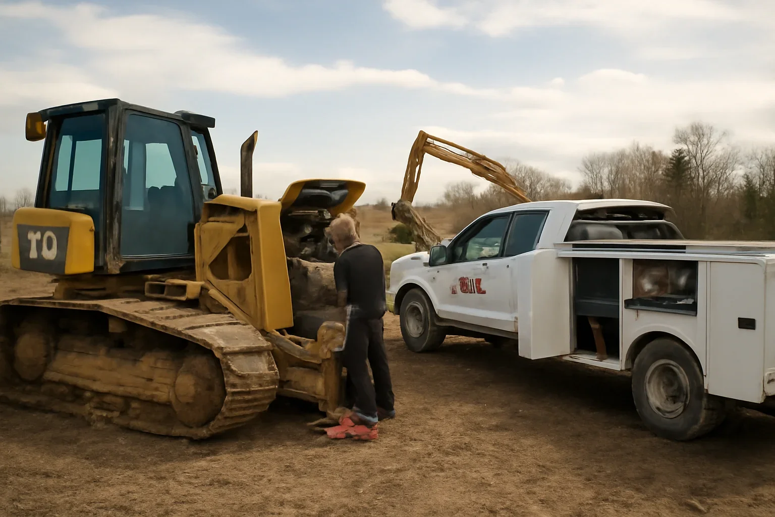 On-Site Heavy Equipment Repair support scene showing working equipment and service support