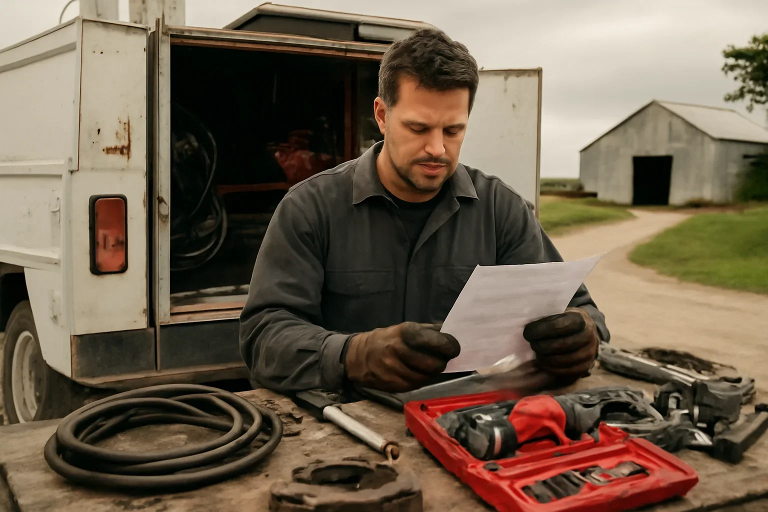 Pricing support scene showing working equipment and service support