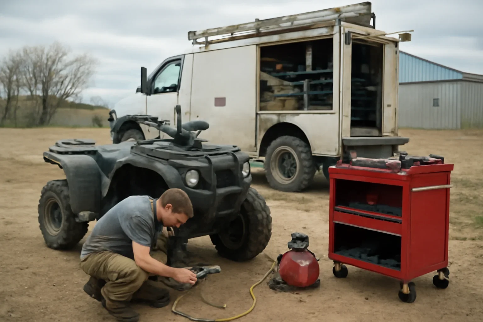 ATV & Four-Wheeler Repair support scene showing working equipment and service support