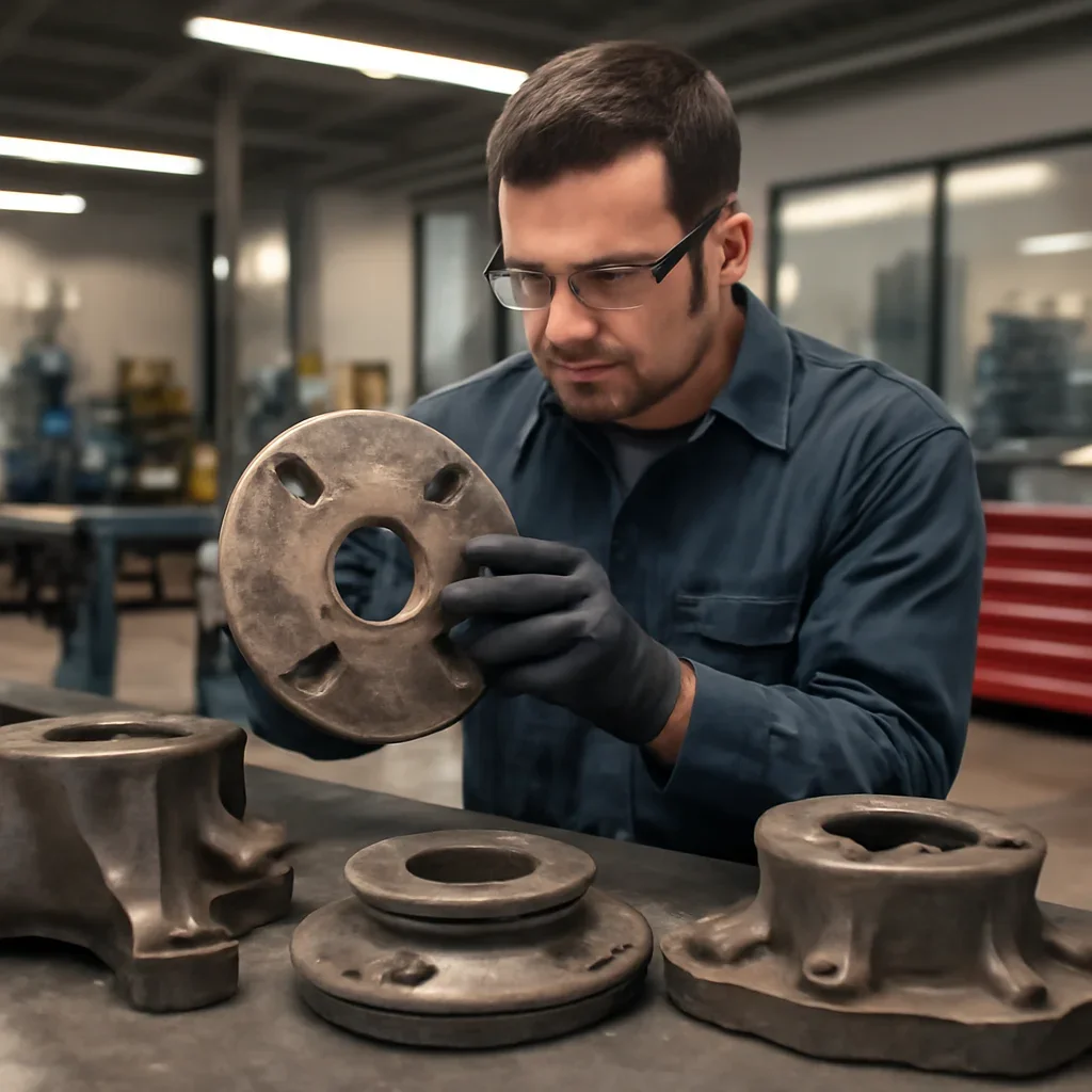 Custom Metal Fabrication work on equipment components in a shop setting