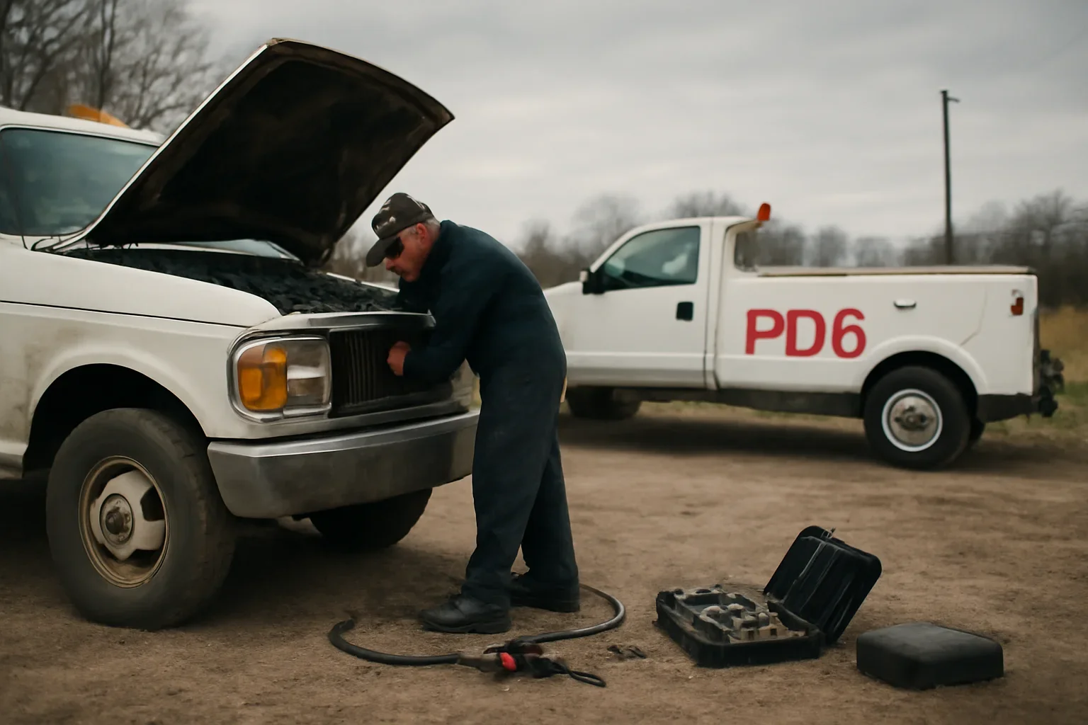Emergency Breakdown Repair support scene showing working equipment and service support