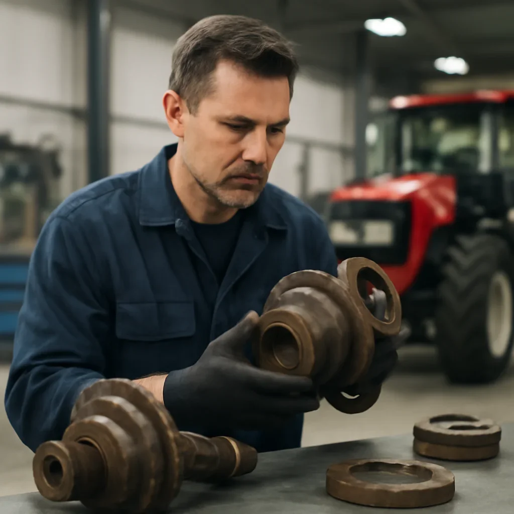 Farm Equipment Repair work on equipment components in a shop setting
