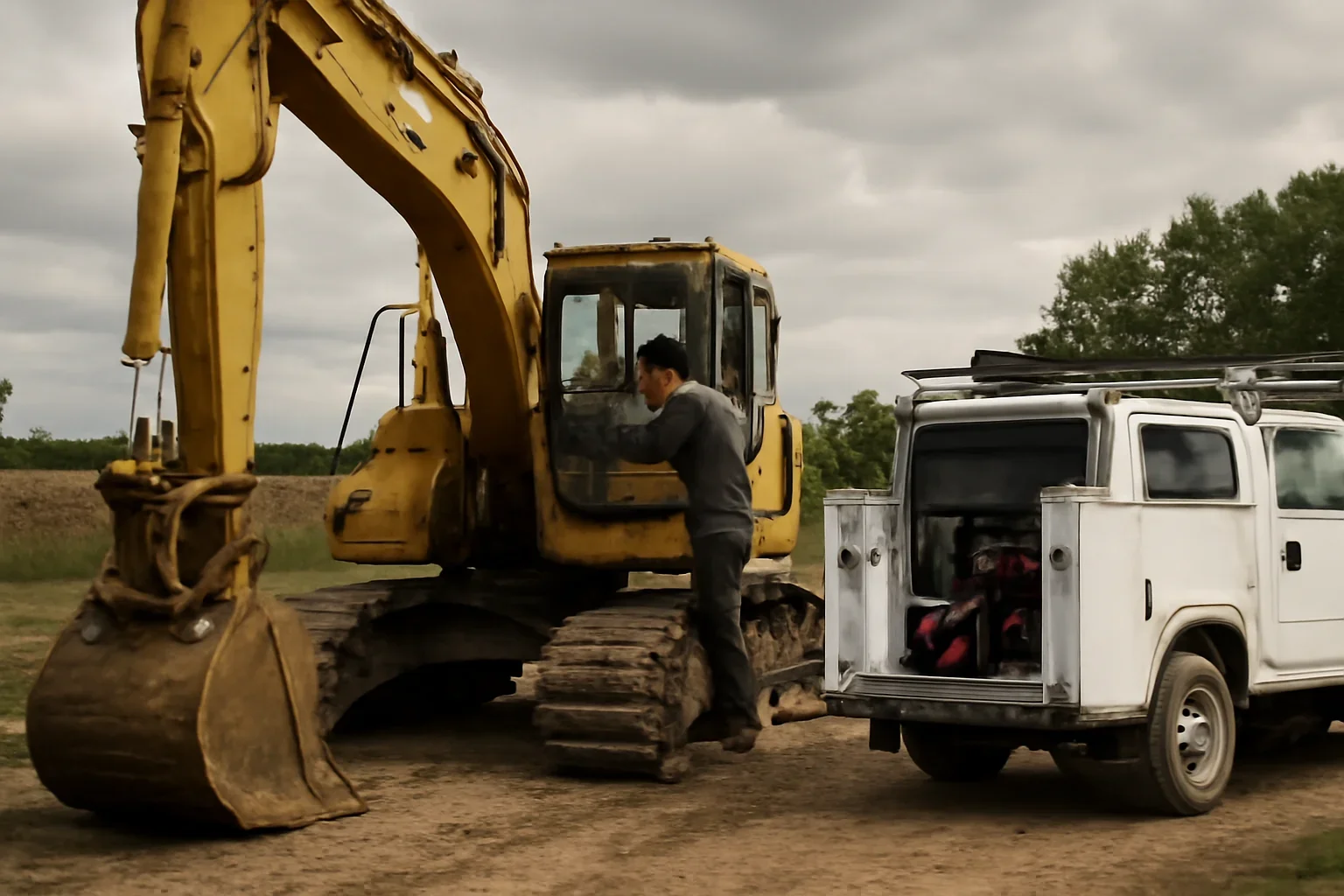 Heavy Equipment Repair support scene showing working equipment and service support