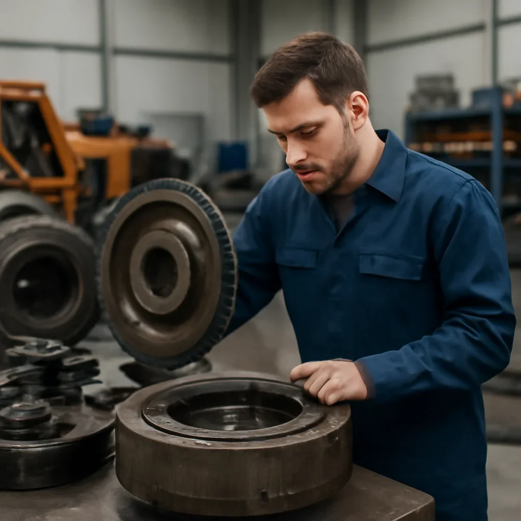 Heavy Equipment Repair work on equipment components in a shop setting