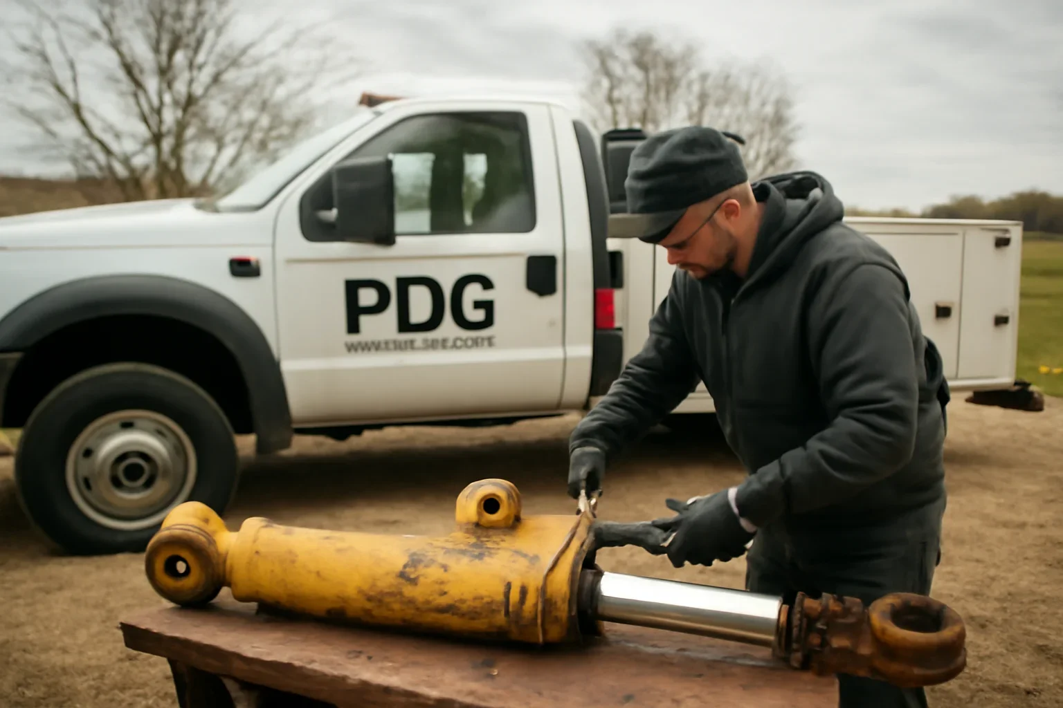 Hydraulic Cylinder Repair support scene showing working equipment and service support