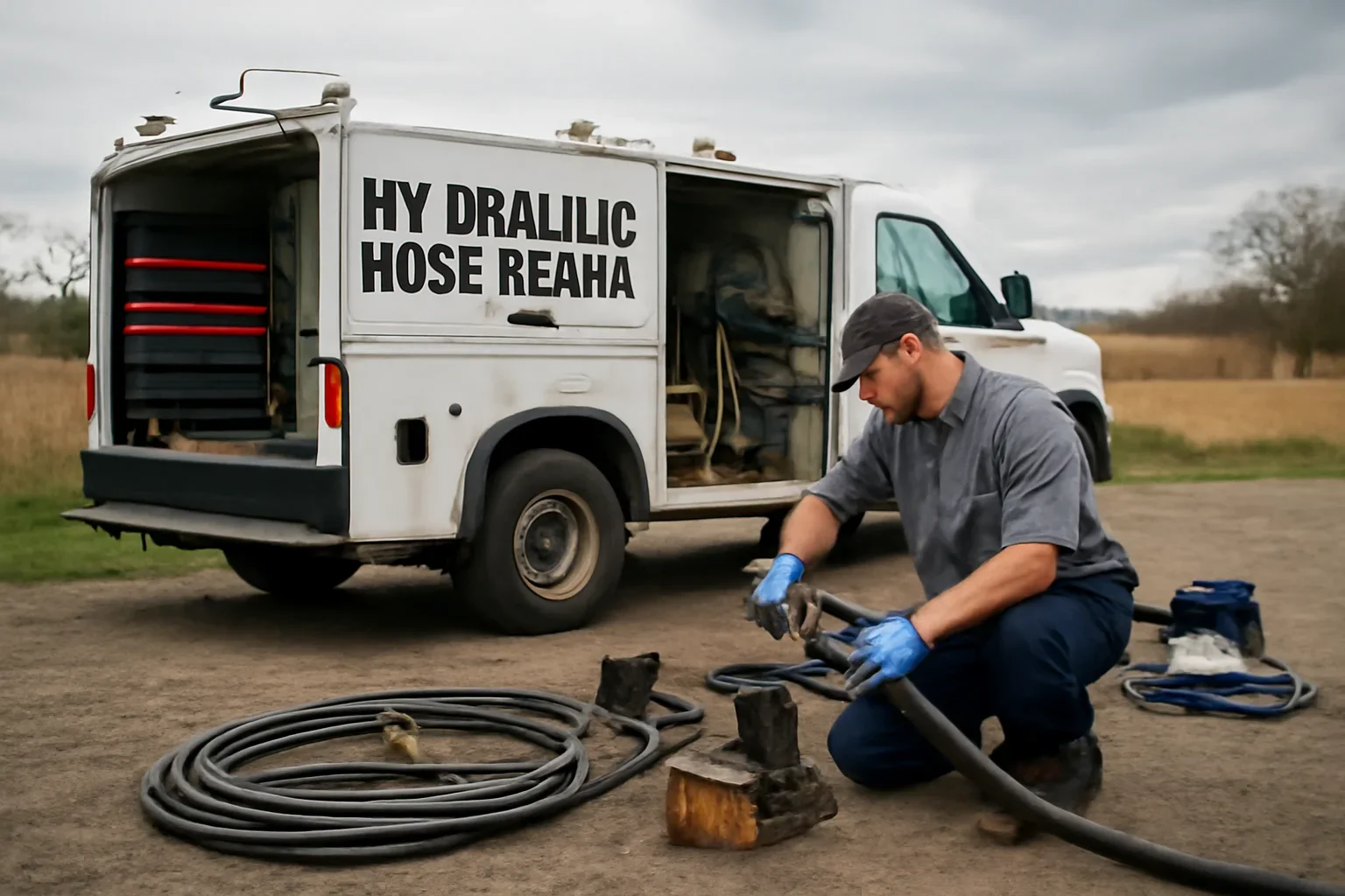 Hydraulic Hose Repair support scene showing working equipment and service support