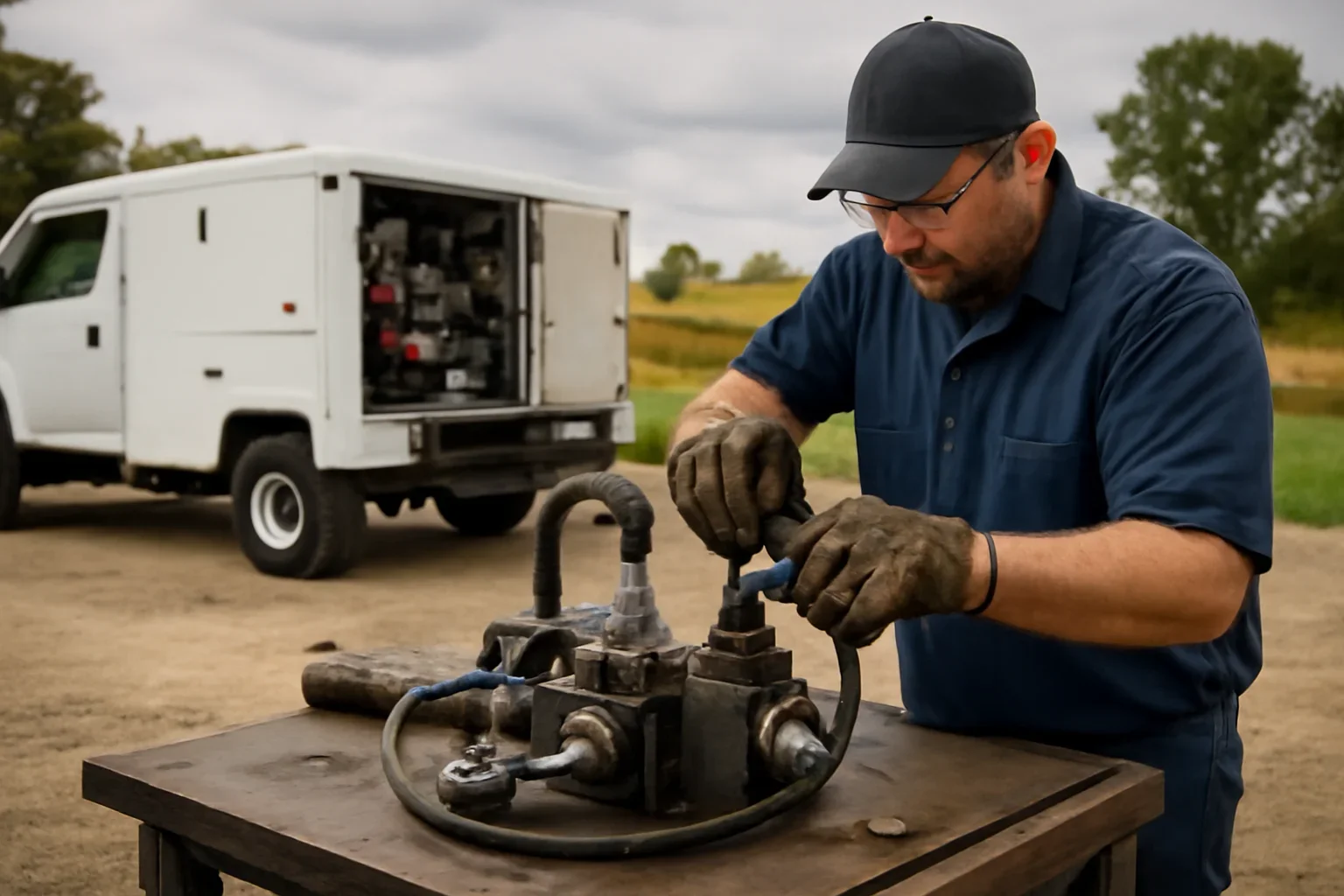 Hydraulic Repair support scene showing working equipment and service support