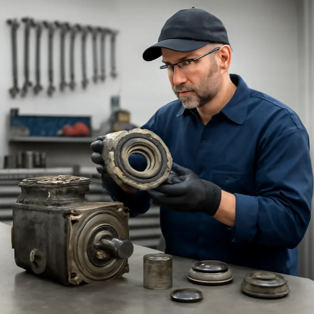 Hydraulic Repair work on equipment components in a shop setting