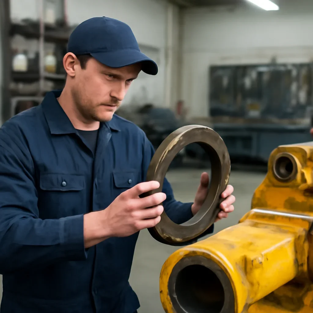 Loader Repair work on equipment components in a shop setting