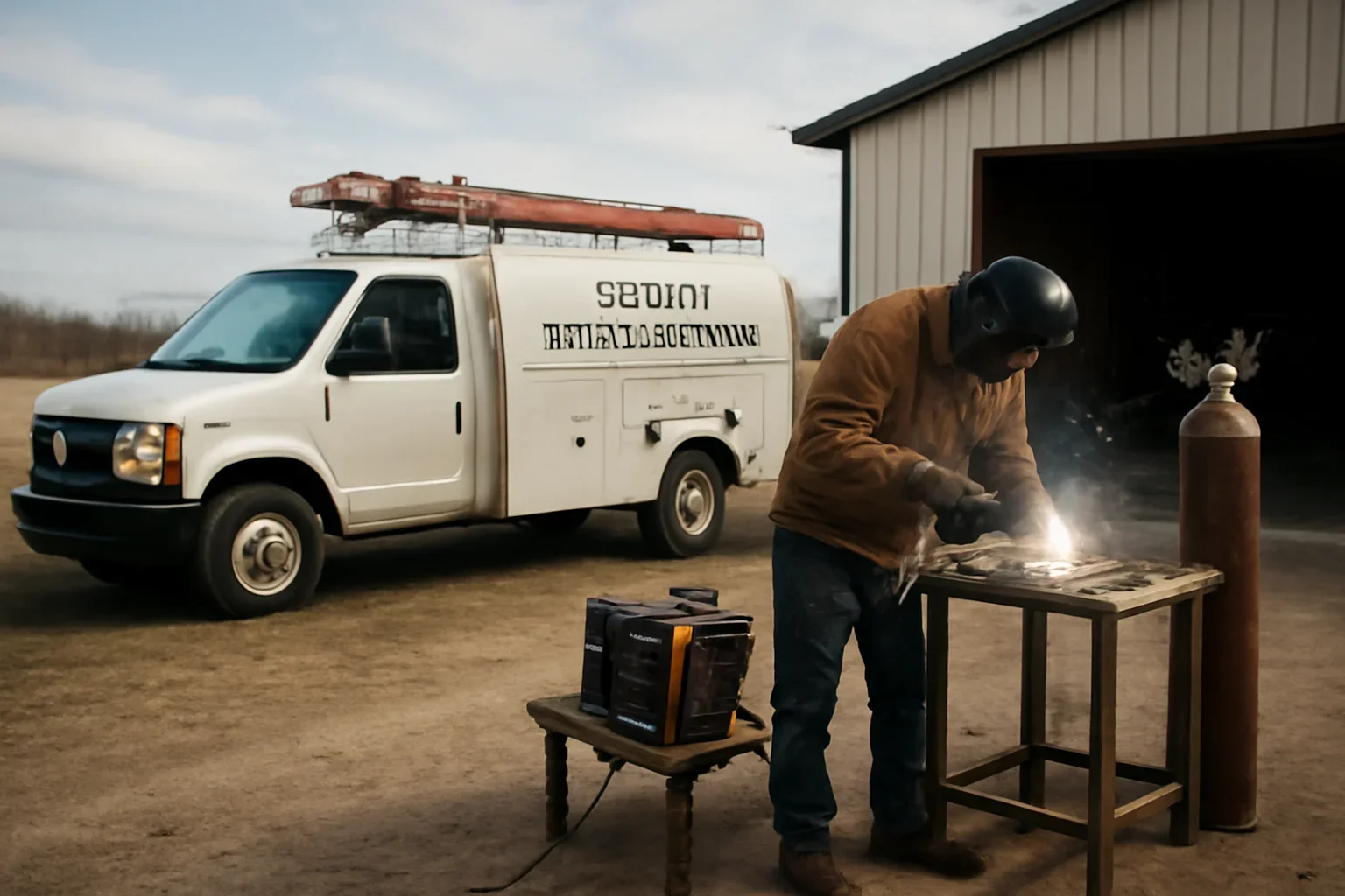 Mobile Welding Service support scene showing working equipment and service support
