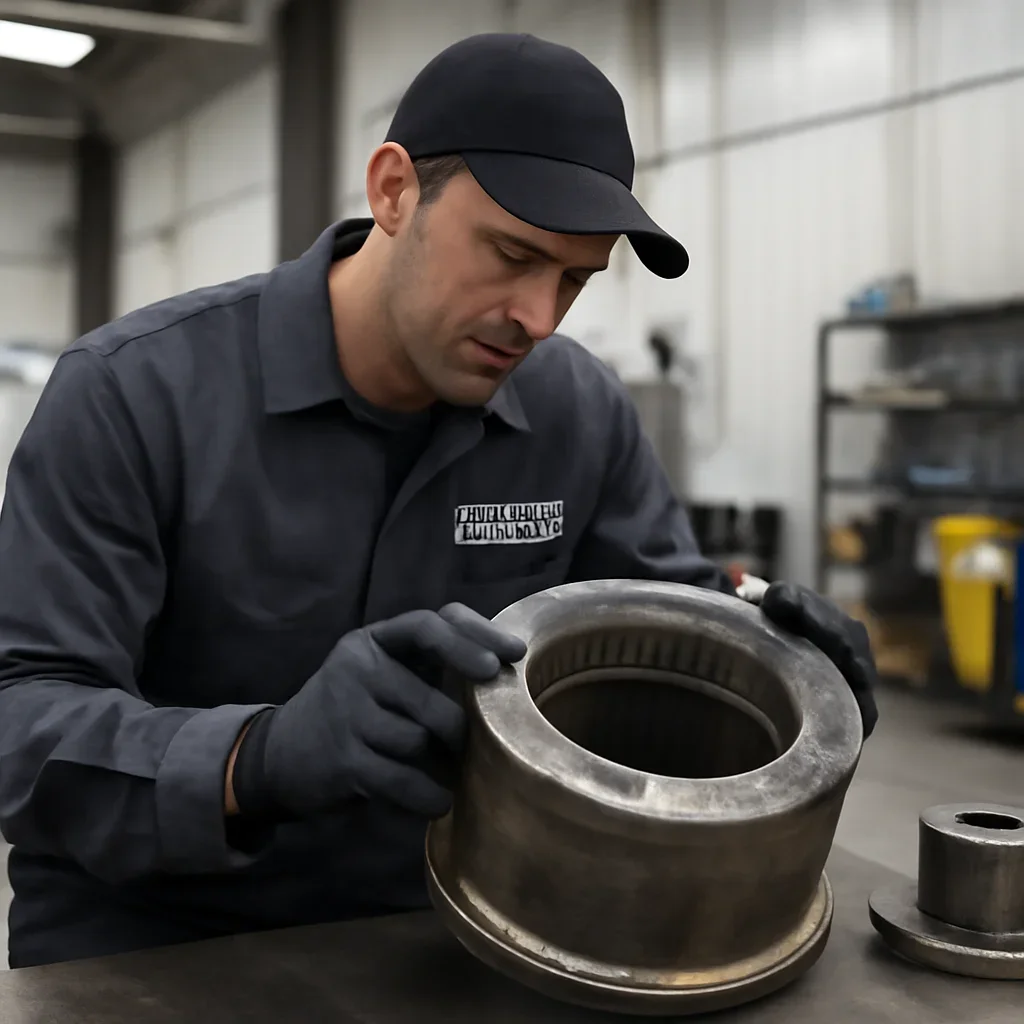 Mobile Welding Service work on equipment components in a shop setting