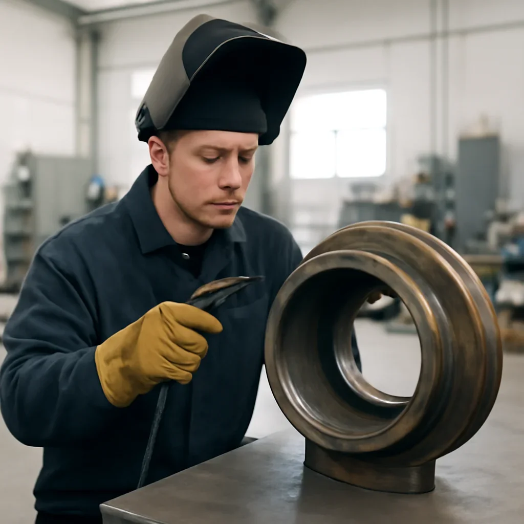 Portable Welding work on equipment components in a shop setting
