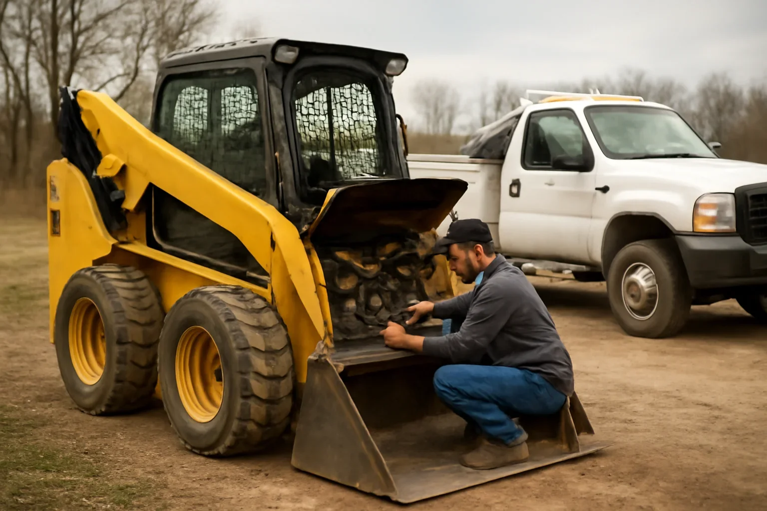 Skid Steer Repair support scene showing working equipment and service support