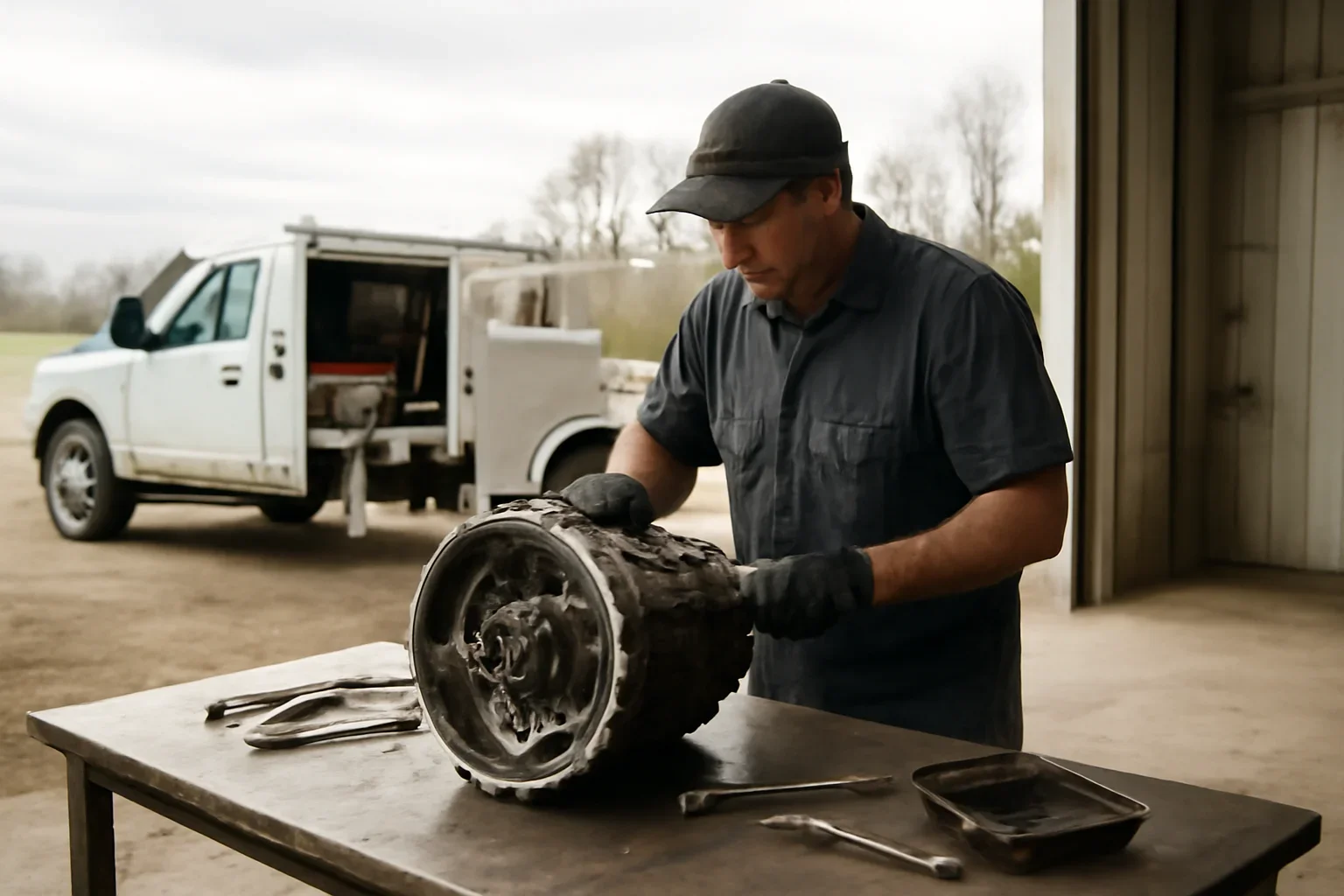 Transmission Repair support scene showing working equipment and service support