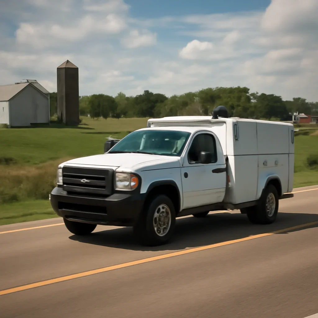 Service truck traveling to customer locations in Northeast Wisconsin